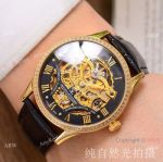 Copy Jaeger-LeCoultre Skeleton Watch Gold Case Diamond Bezel